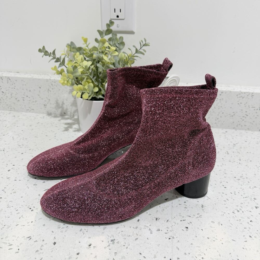 ZARA Sock Boots Pink Glitter Shiny Metallic Heeled Ankle Size 40 KD